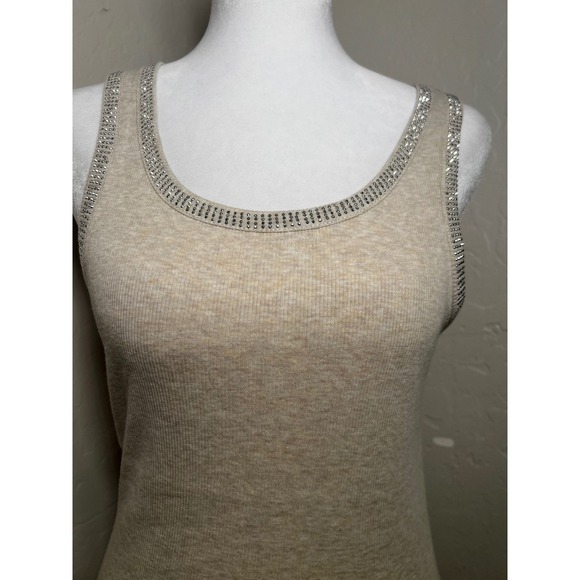 Jeans by Buffalo Tops - Jeans by Buffalo Womens Ribbed Rhinestone Tank Top Oatmeal Beige Medium